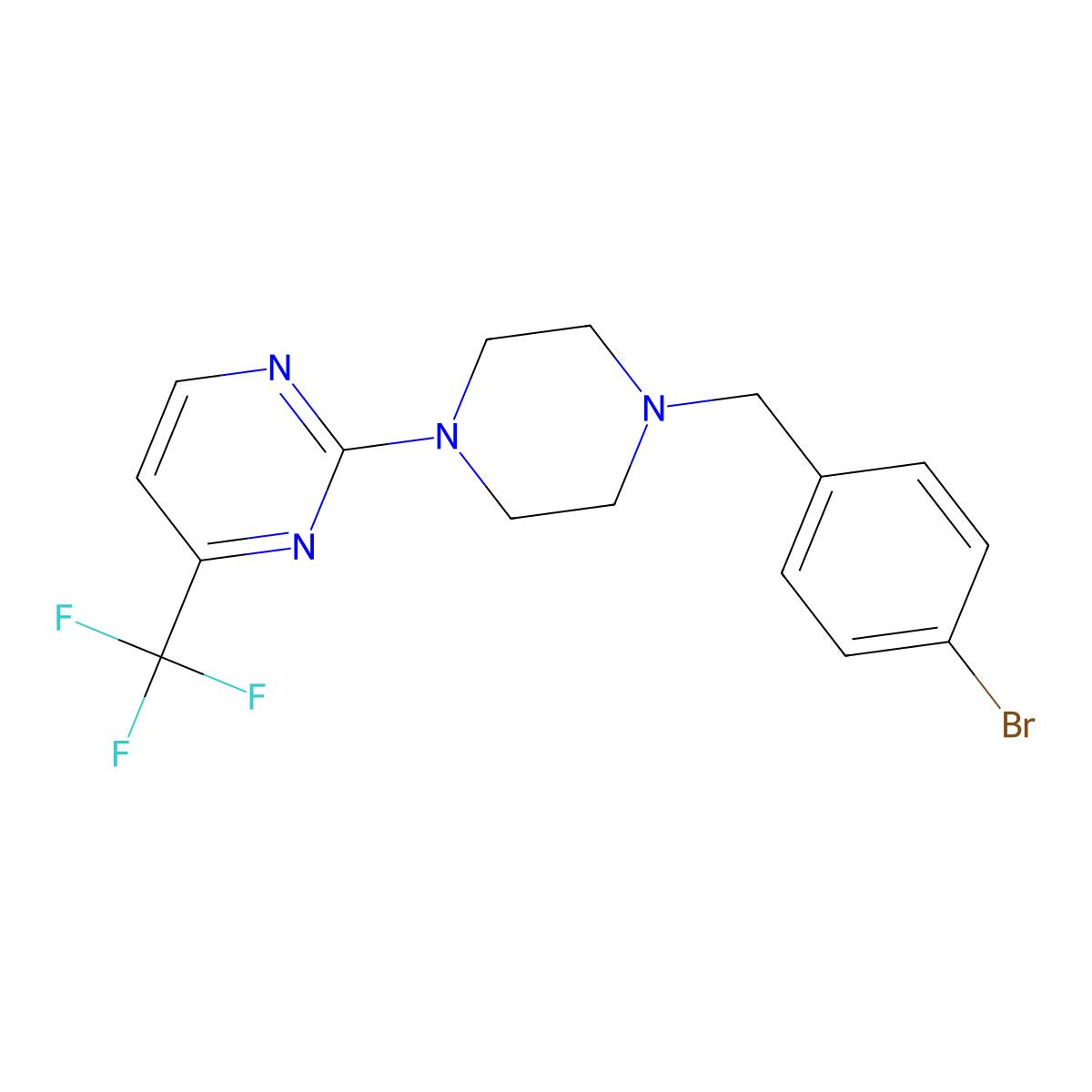 2-{4-[(4-Bromophenyl)methyl]piperazin-1-yl}-4-(trifluoromethyl)pyrimidine molecular structure, CAS 2640956-60-9