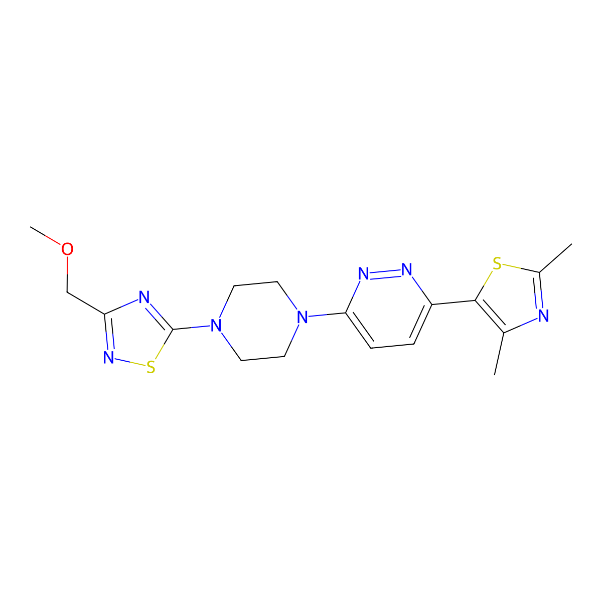 3-(2,4-Dimethyl-1,3-thiazol-5-yl)-6-{4-[3-(methoxymethyl)-1,2,4-thiadiazol-5-yl]piperazin-1-yl}pyridazine molecular structure, CAS 2640956-61-0