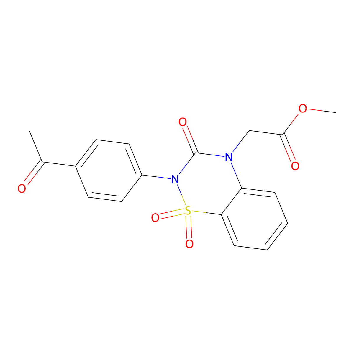 Methyl 2-[2-(4-acetylphenyl)-1,1,3-trioxo-1lambda6,2,4-benzothiadiazin-4-yl]acetate molecular structure, CAS 2640956-63-2
