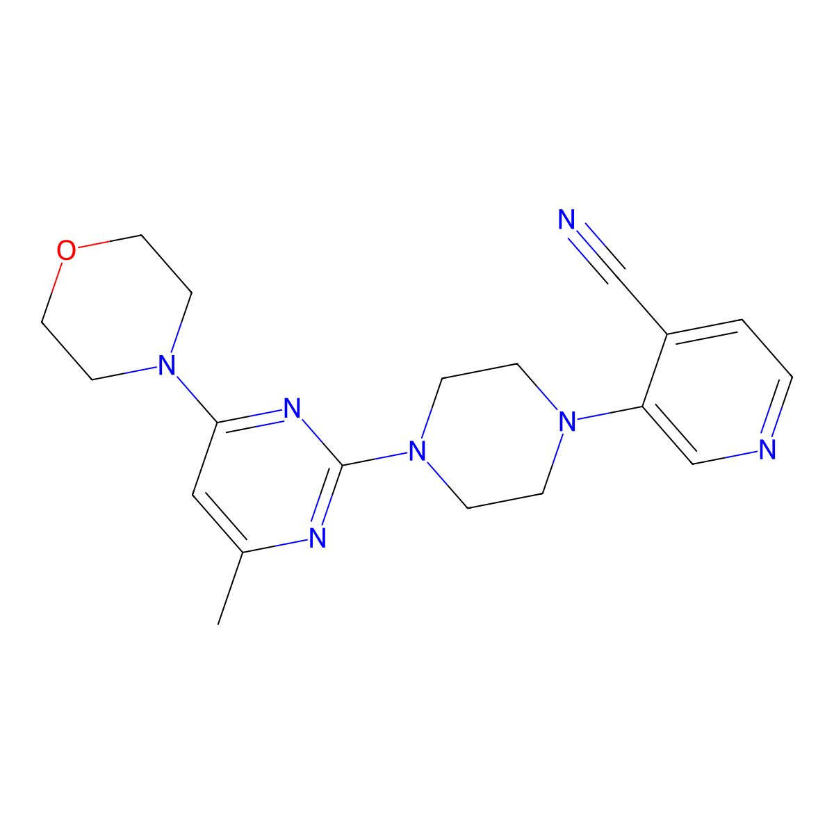 3-{4-[4-Methyl-6-(morpholin-4-yl)pyrimidin-2-yl]piperazin-1-yl}pyridine-4-carbonitrile molecular structure, CAS 2640956-64-3