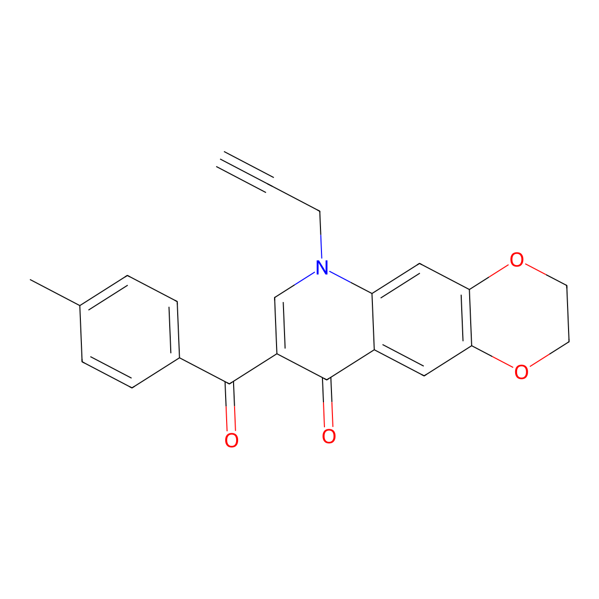 8-(4-methylbenzoyl)-6-(prop-2-yn-1-yl)-2H,3H,6H,9H-[1,4]dioxino[2,3-g]quinolin-9-one molecular structure, CAS 2640956-70-1