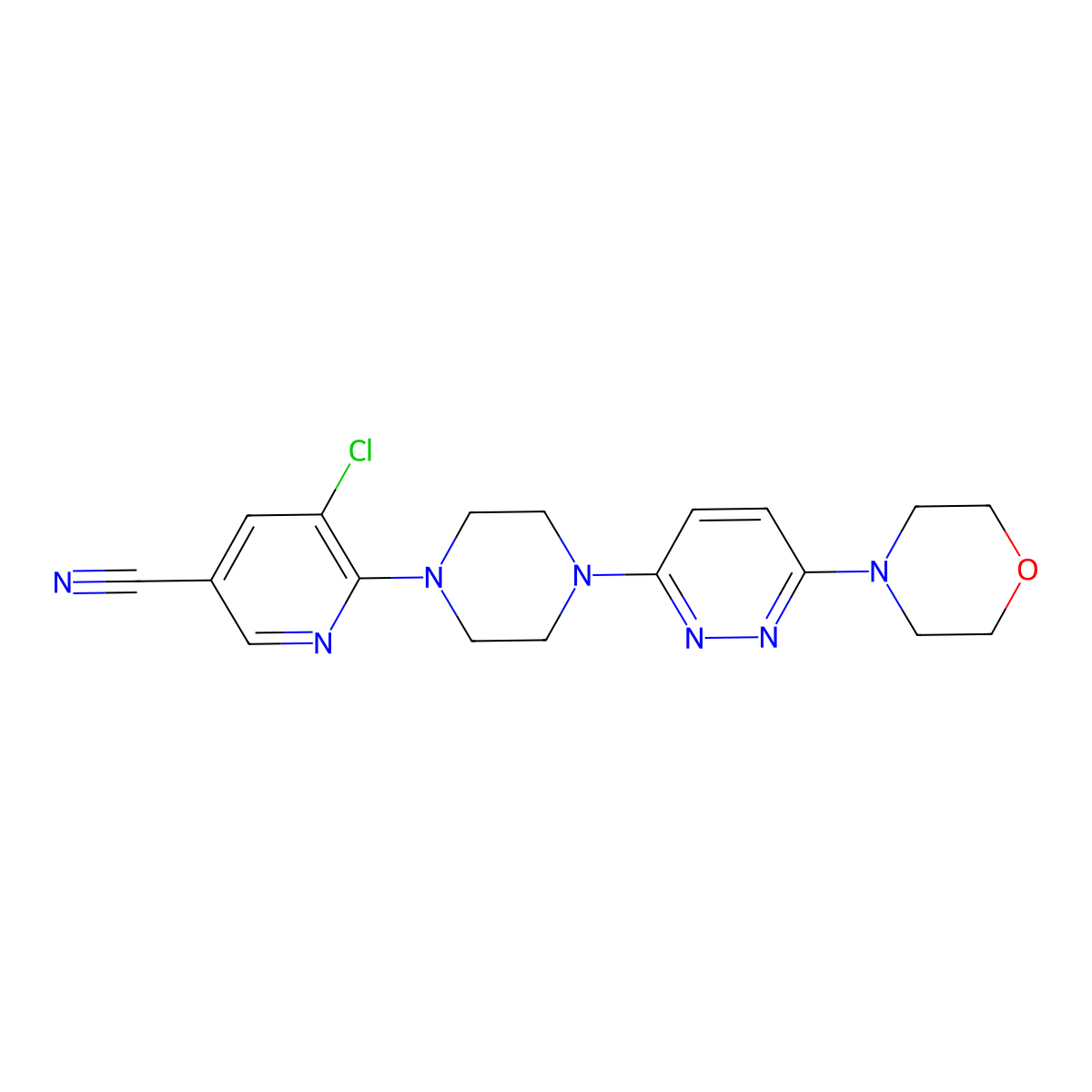 5-Chloro-6-{4-[6-(morpholin-4-yl)pyridazin-3-yl]piperazin-1-yl}pyridine-3-carbonitrile molecular structure, CAS 2640956-71-2