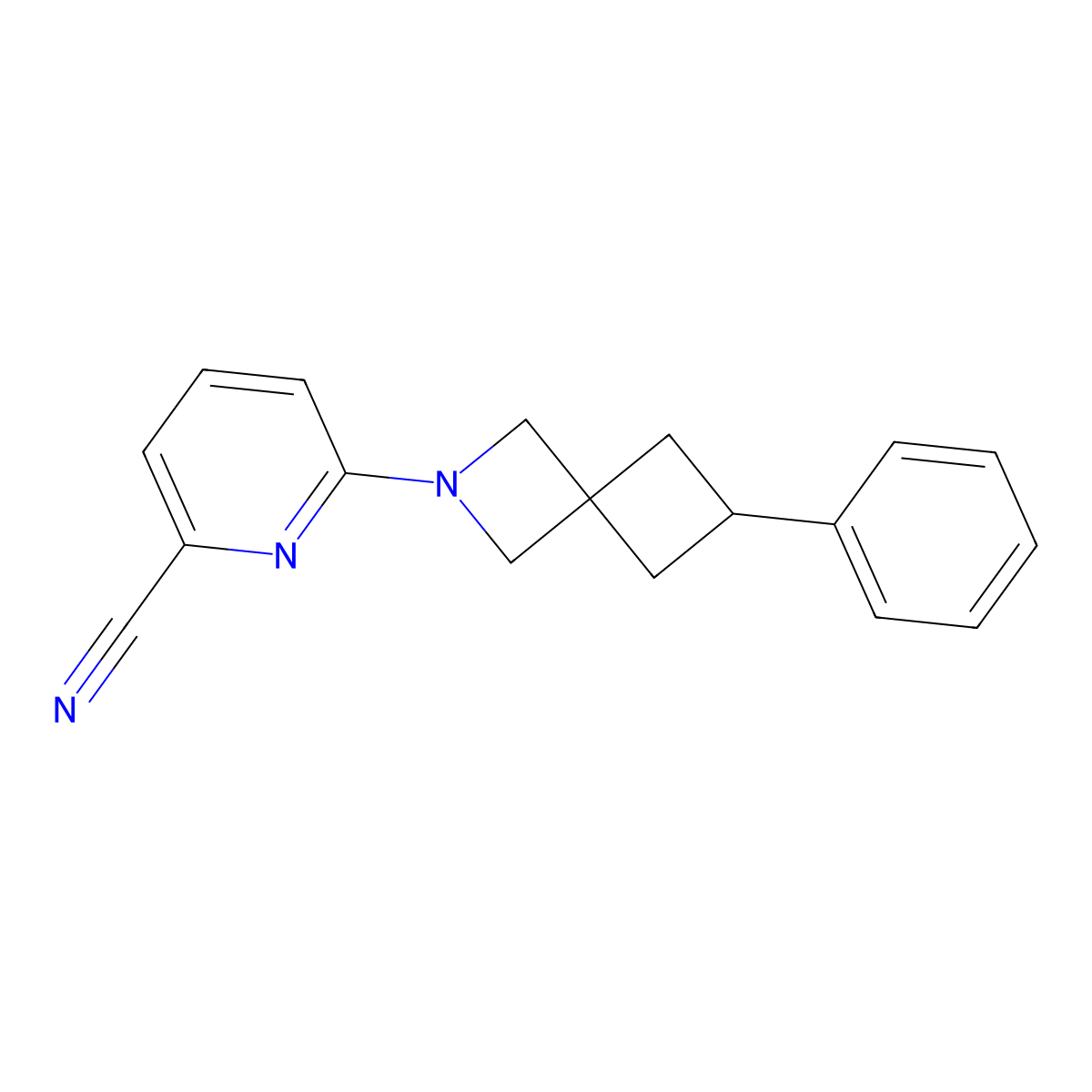 6-{6-Phenyl-2-azaspiro[3.3]heptan-2-yl}pyridine-2-carbonitrile molecular structure, CAS 2640956-72-3