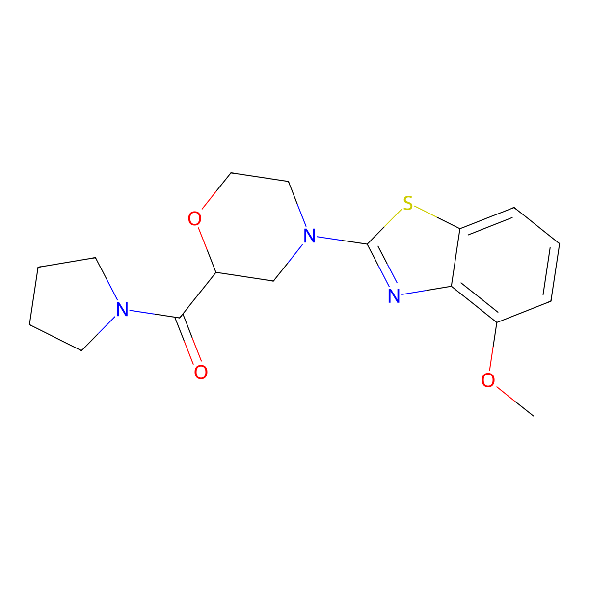 4-Methoxy-2-[2-(pyrrolidine-1-carbonyl)morpholin-4-yl]-1,3-benzothiazole molecular structure, CAS 2640956-80-3