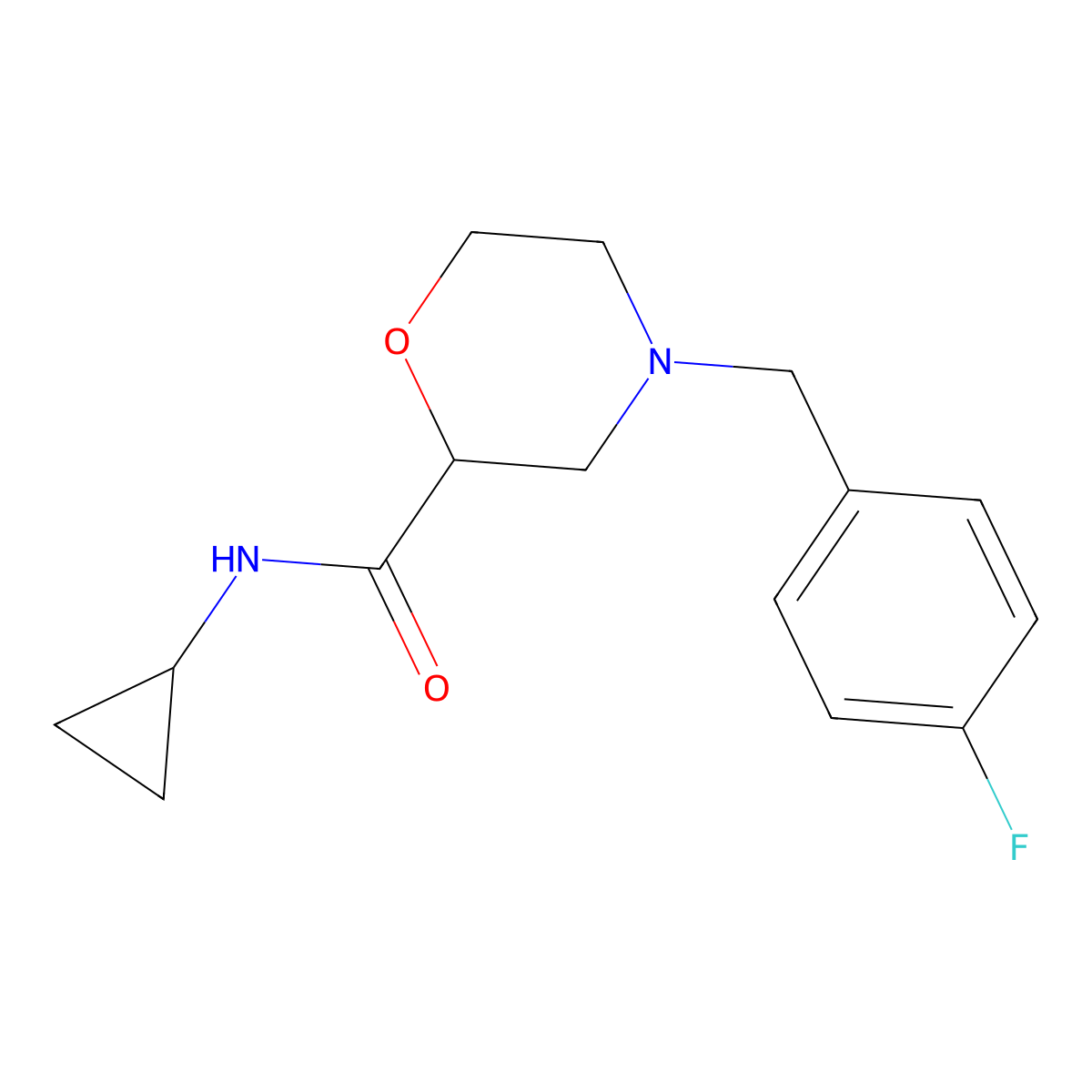 N-cyclopropyl-4-[(4-fluorophenyl)methyl]morpholine-2-carboxamide molecular structure, CAS 2640956-82-5