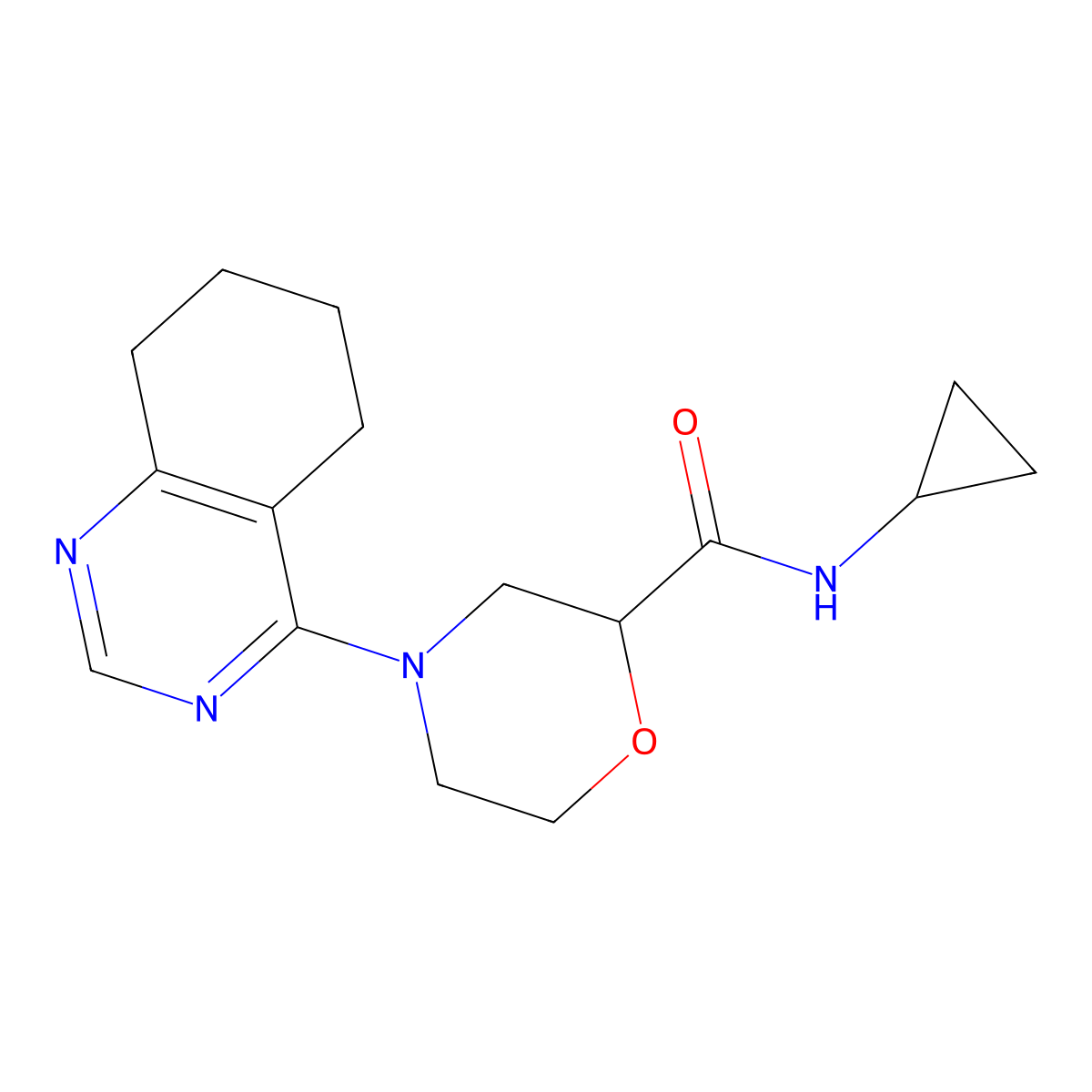 N-cyclopropyl-4-(5,6,7,8-tetrahydroquinazolin-4-yl)morpholine-2-carboxamide molecular structure, CAS 2640956-84-7