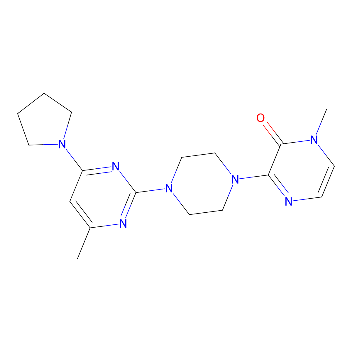 1-Methyl-3-{4-[4-methyl-6-(pyrrolidin-1-yl)pyrimidin-2-yl]piperazin-1-yl}-1,2-dihydropyrazin-2-one molecular structure, CAS 2640956-85-8