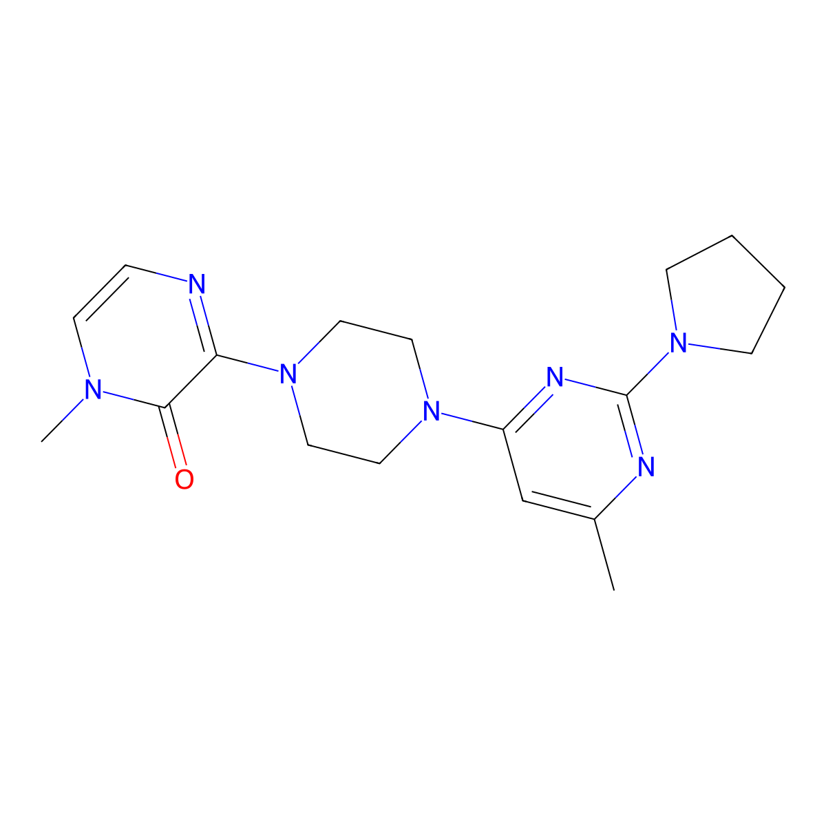 1-Methyl-3-{4-[6-methyl-2-(pyrrolidin-1-yl)pyrimidin-4-yl]piperazin-1-yl}-1,2-dihydropyrazin-2-one molecular structure, CAS 2640956-88-1