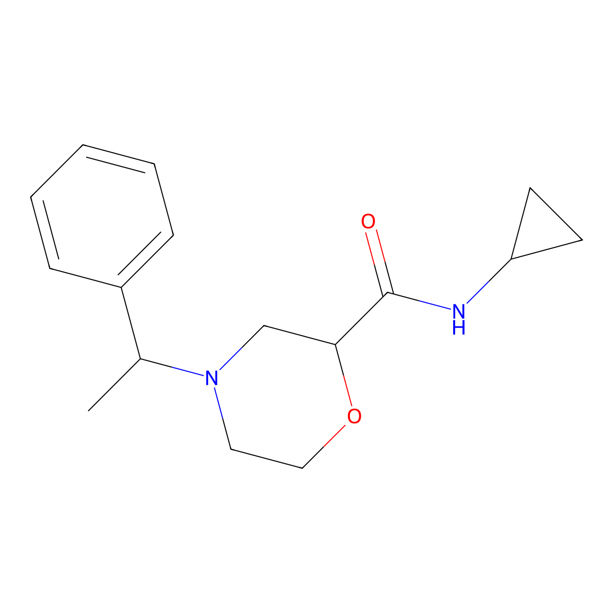 N-cyclopropyl-4-(1-phenylethyl)morpholine-2-carboxamide molecular structure, CAS 2640956-89-2