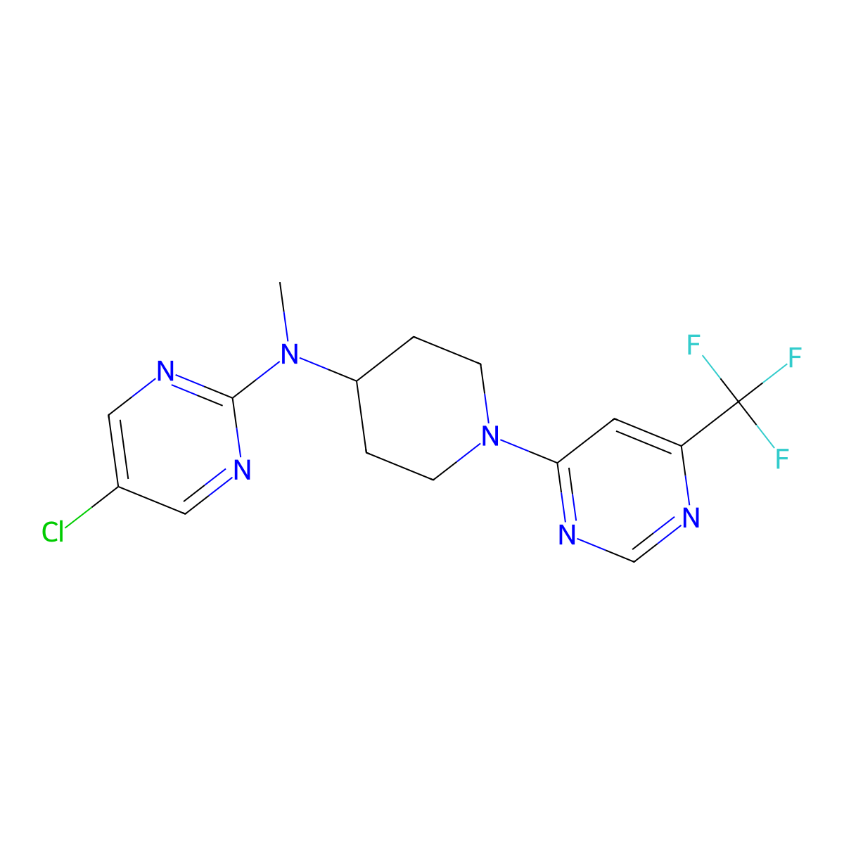 5-chloro-N-methyl-N-{1-[6-(trifluoromethyl)pyrimidin-4-yl]piperidin-4-yl}pyrimidin-2-amine molecular structure, CAS 2640956-92-7