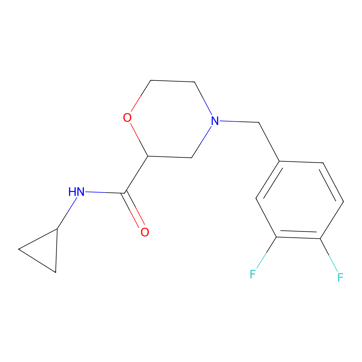 N-cyclopropyl-4-[(3,4-difluorophenyl)methyl]morpholine-2-carboxamide molecular structure, CAS 2640956-94-9