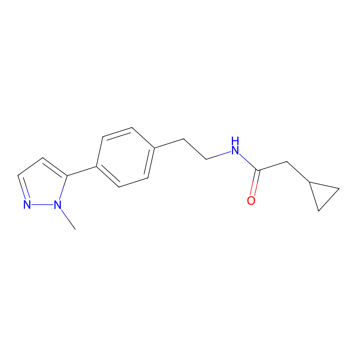 2-cyclopropyl-N-{2-[4-(1-methyl-1H-pyrazol-5-yl)phenyl]ethyl}acetamide molecular structure, CAS 2640957-01-1