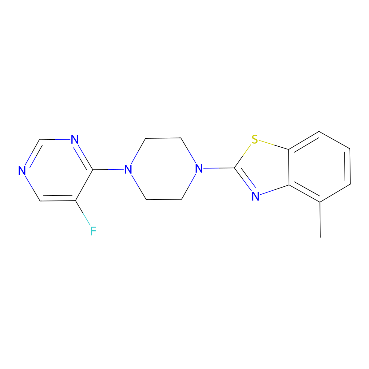 2-[4-(5-Fluoropyrimidin-4-yl)piperazin-1-yl]-4-methyl-1,3-benzothiazole molecular structure, CAS 2640957-07-7
