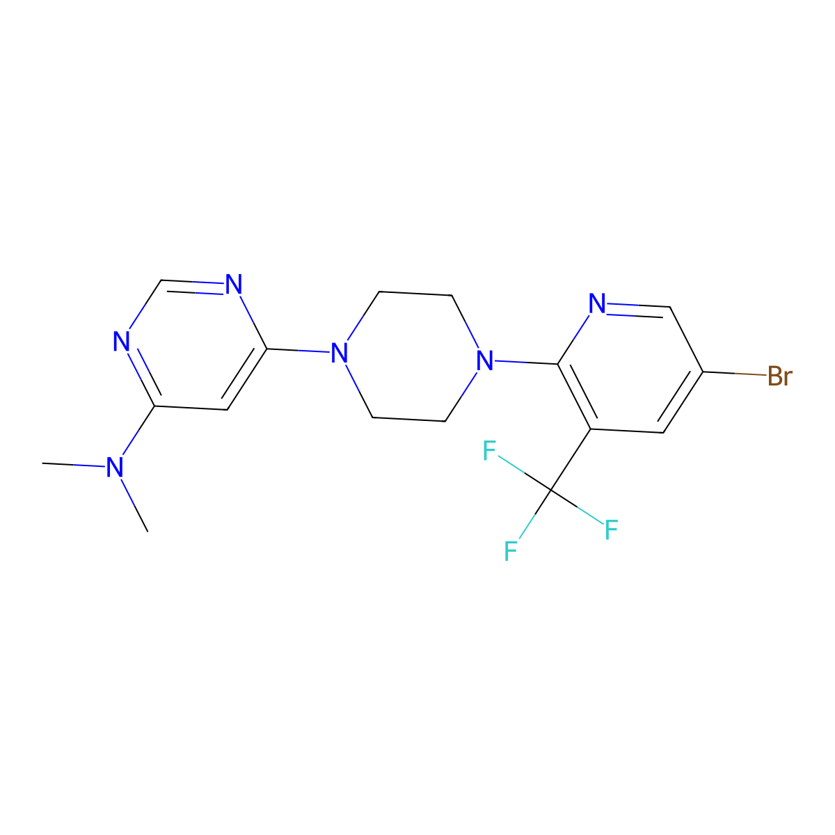 6-{4-[5-bromo-3-(trifluoromethyl)pyridin-2-yl]piperazin-1-yl}-N,N-dimethylpyrimidin-4-amine molecular structure, CAS 2640957-10-2