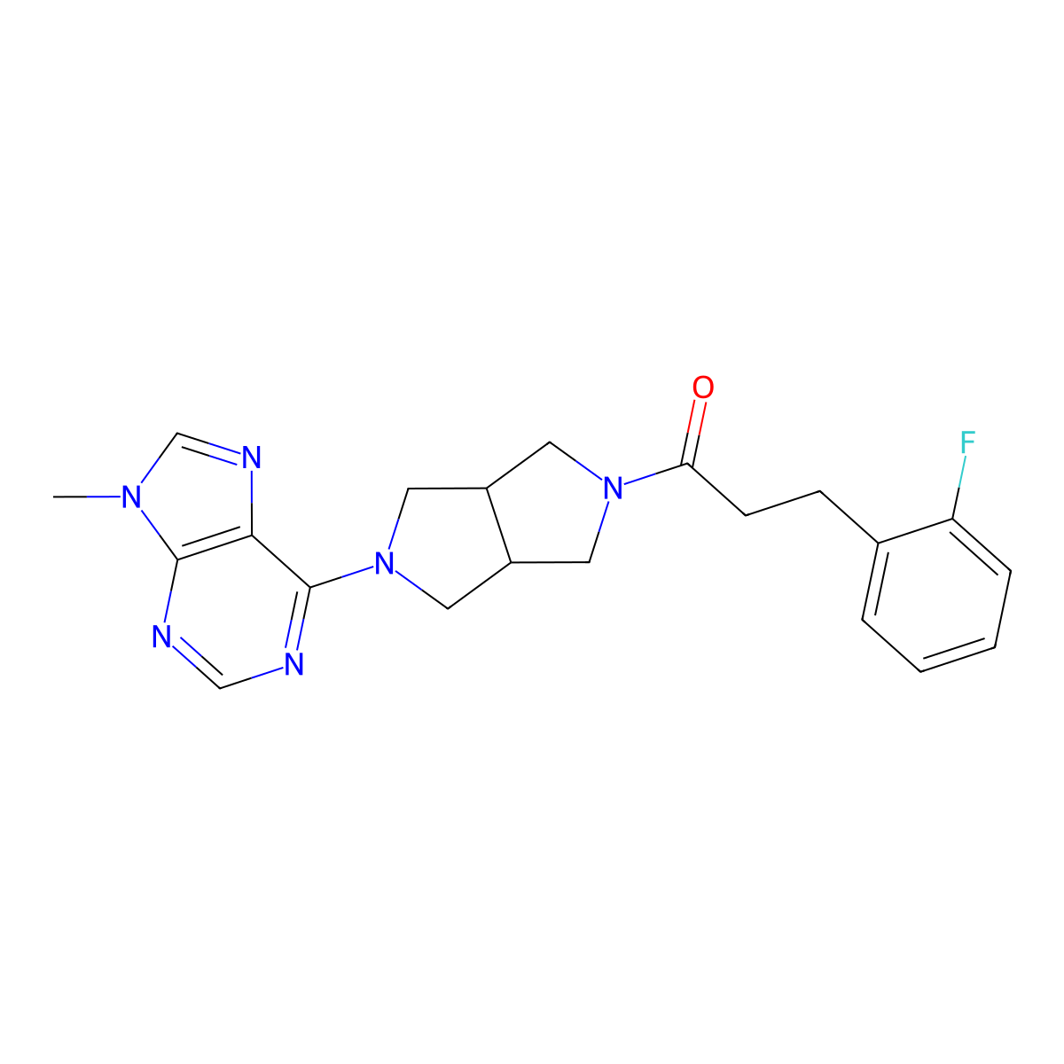 3-(2-fluorophenyl)-1-[5-(9-methyl-9H-purin-6-yl)-octahydropyrrolo[3,4-c]pyrrol-2-yl]propan-1-one molecular structure, CAS 2640957-12-4