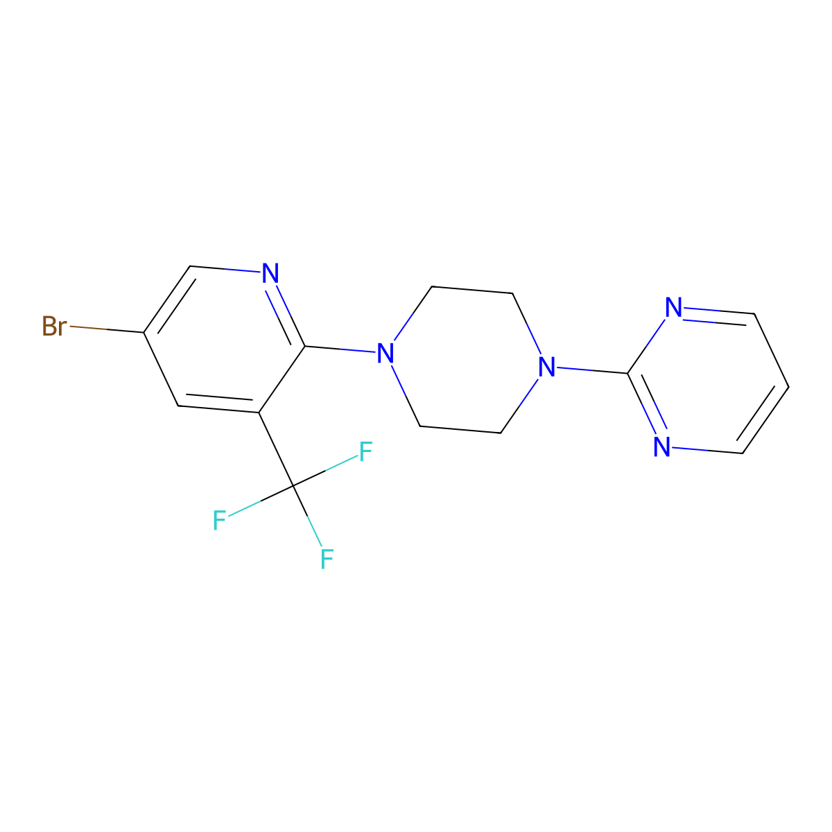 2-{4-[5-Bromo-3-(trifluoromethyl)pyridin-2-yl]piperazin-1-yl}pyrimidine molecular structure, CAS 2640957-13-5