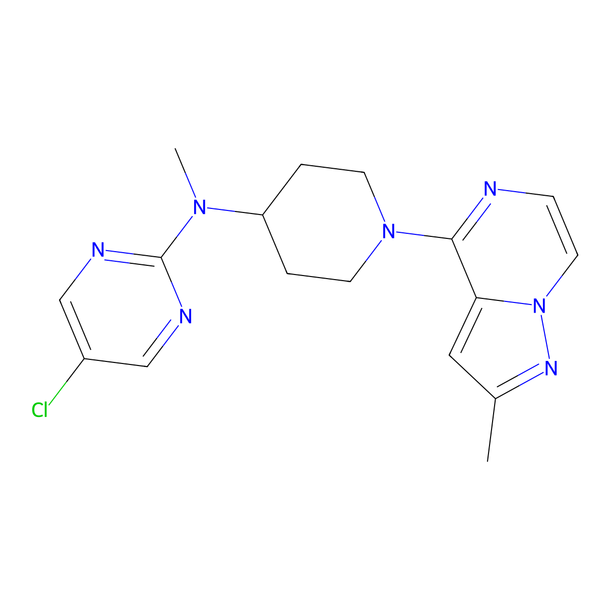 5-chloro-N-methyl-N-(1-{2-methylpyrazolo[1,5-a]pyrazin-4-yl}piperidin-4-yl)pyrimidin-2-amine molecular structure, CAS 2640957-17-9