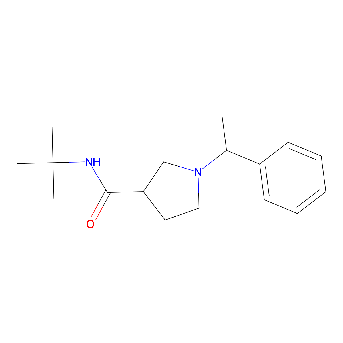 N-tert-butyl-1-(1-phenylethyl)pyrrolidine-3-carboxamide molecular structure, CAS 2640957-18-0