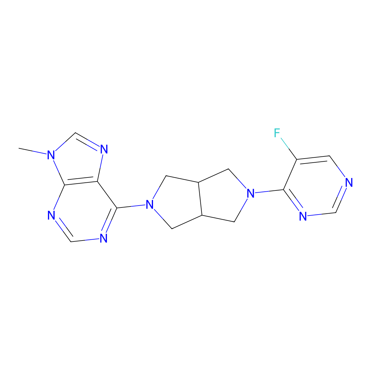 6-[5-(5-fluoropyrimidin-4-yl)-octahydropyrrolo[3,4-c]pyrrol-2-yl]-9-methyl-9H-purine molecular structure, CAS 2640957-19-1