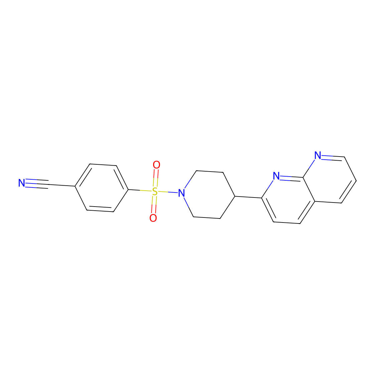4-{[4-(1,8-Naphthyridin-2-yl)piperidin-1-yl]sulfonyl}benzonitrile molecular structure, CAS 2640957-20-4