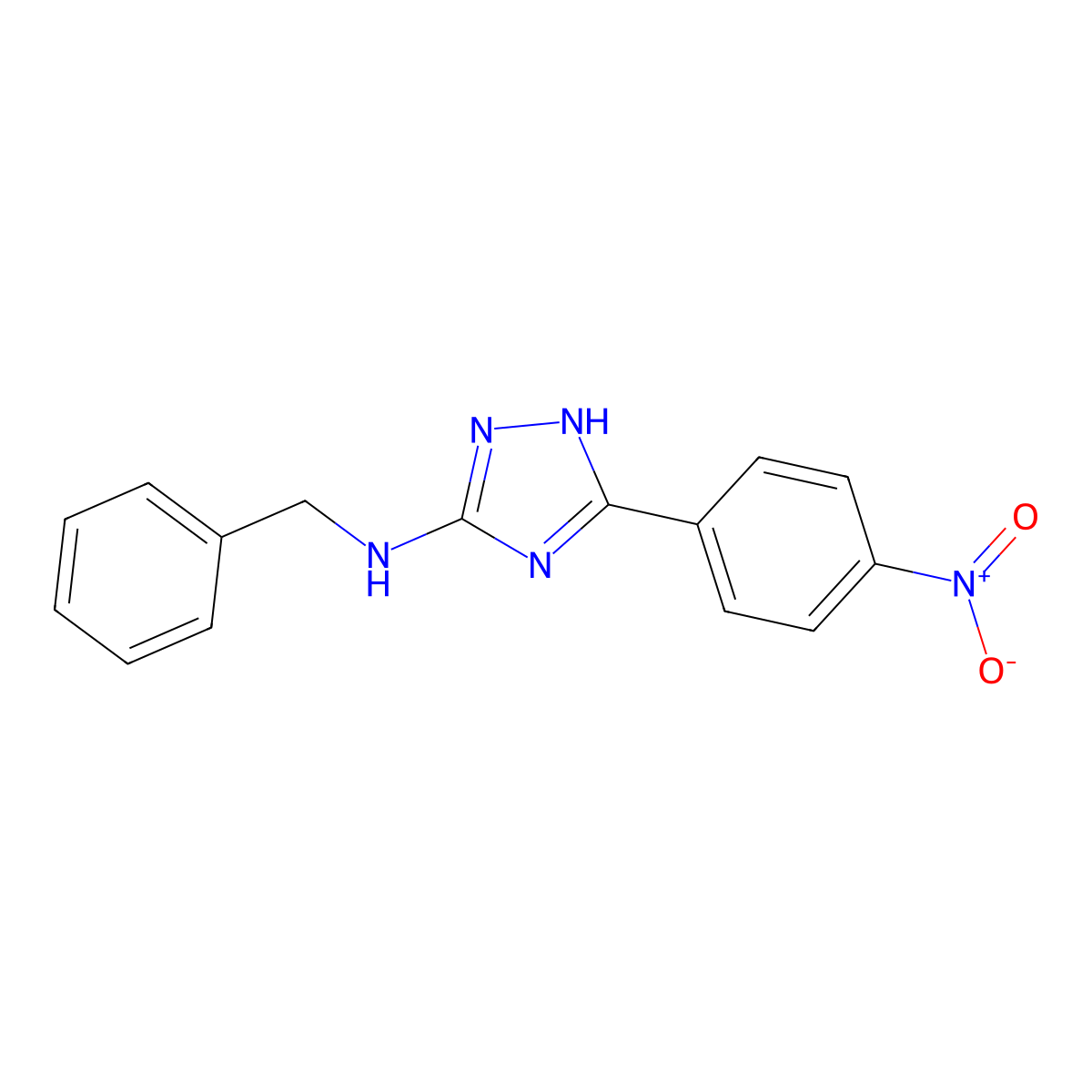 N-benzyl-3-(4-nitrophenyl)-1H-1,2,4-triazol-5-amine molecular structure, CAS 2640957-23-7