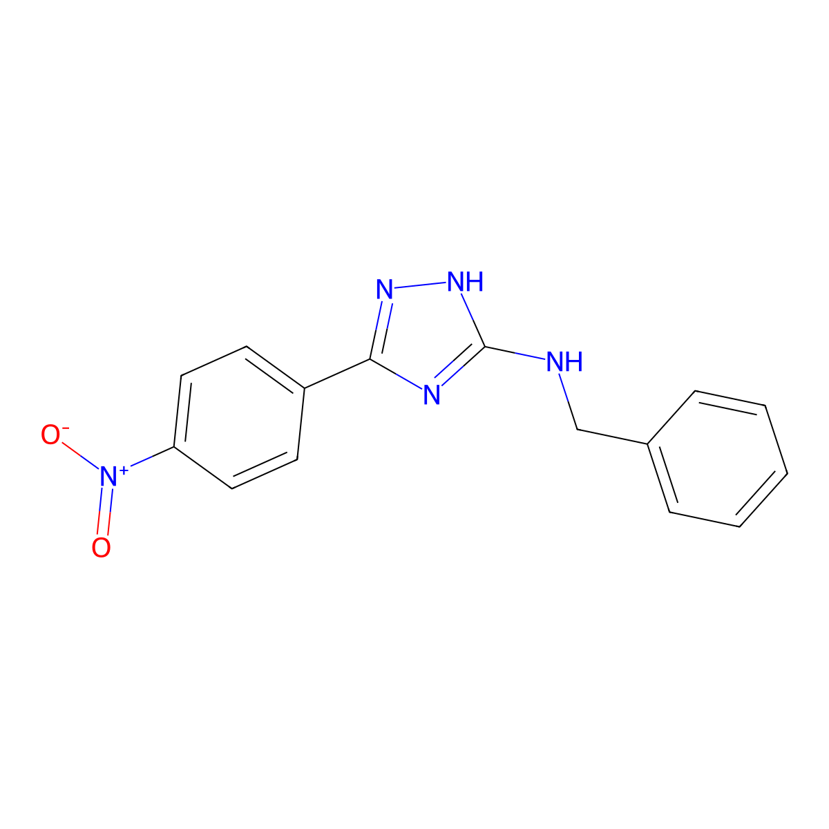 N-benzyl-3-(4-nitrophenyl)-1H-1,2,4-triazol-5-amine molecular structure, CAS 2640957-23-7