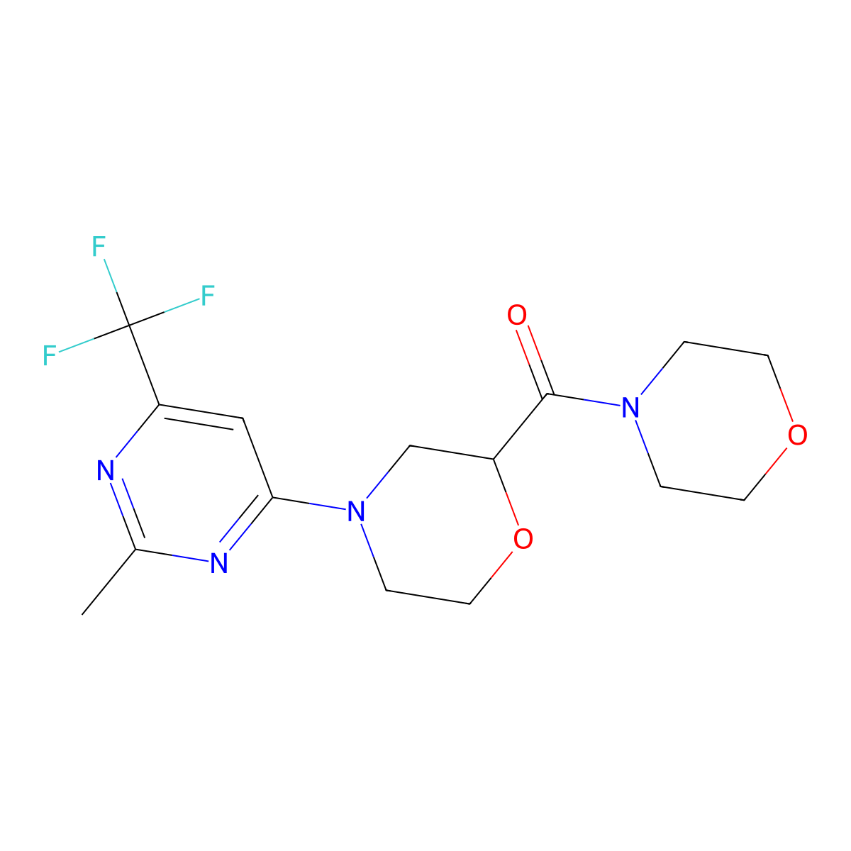 4-[2-Methyl-6-(trifluoromethyl)pyrimidin-4-yl]-2-(morpholine-4-carbonyl)morpholine molecular structure, CAS 2640957-24-8