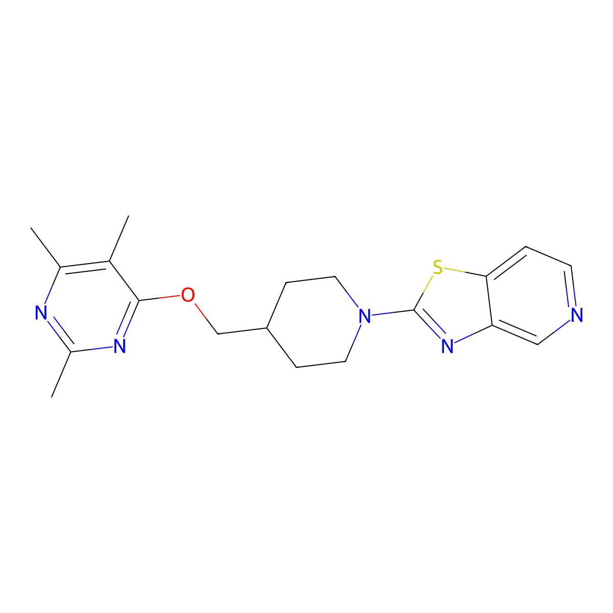 2,4,5-Trimethyl-6-[(1-{[1,3]thiazolo[4,5-c]pyridin-2-yl}piperidin-4-yl)methoxy]pyrimidine molecular structure, CAS 2640957-26-0
