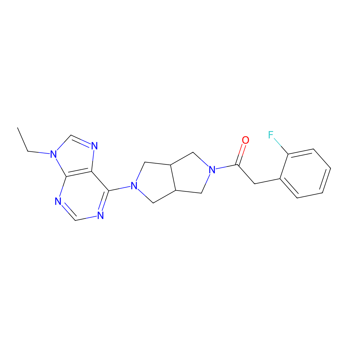 1-[5-(9-ethyl-9H-purin-6-yl)-octahydropyrrolo[3,4-c]pyrrol-2-yl]-2-(2-fluorophenyl)ethan-1-one molecular structure, CAS 2640957-27-1