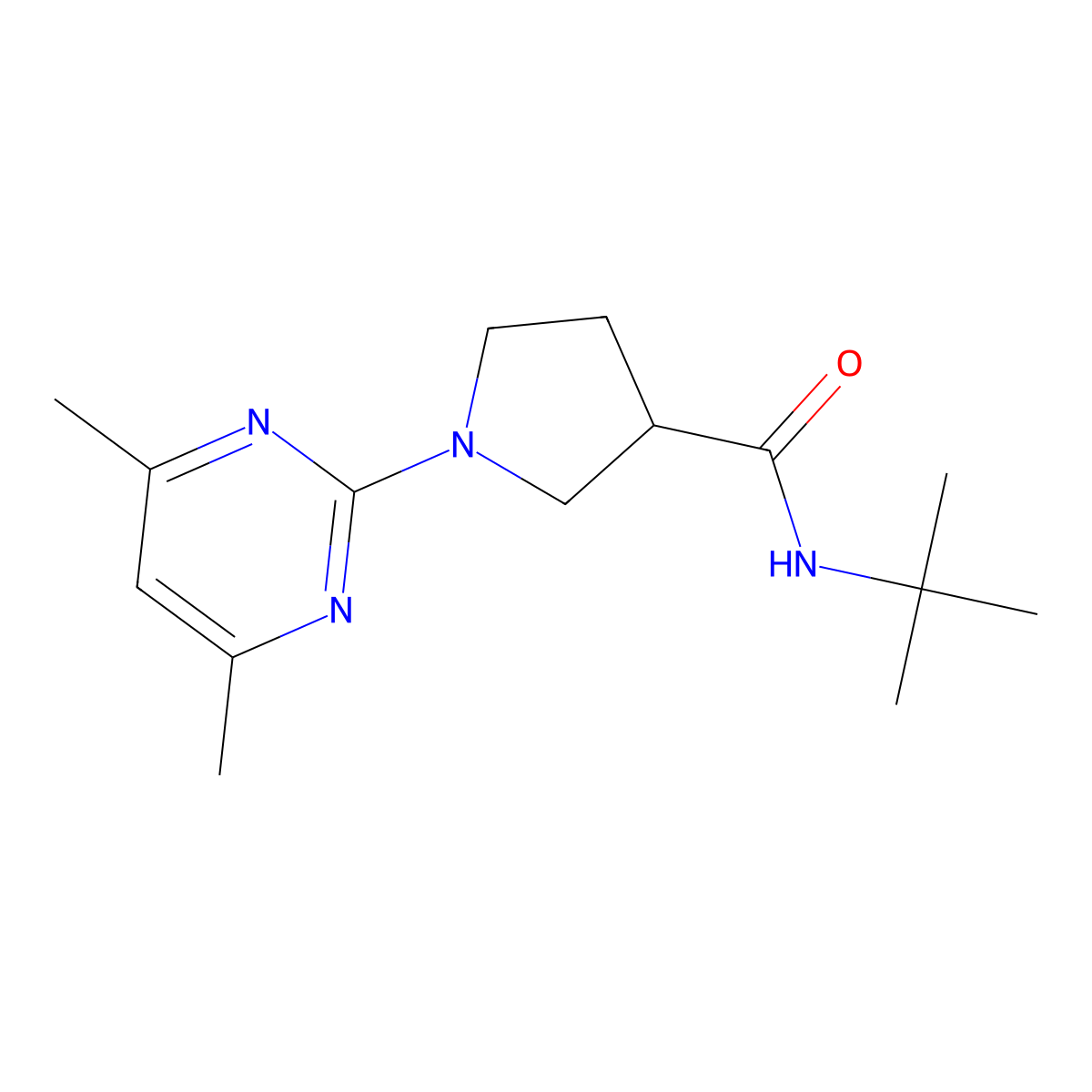 N-tert-butyl-1-(4,6-dimethylpyrimidin-2-yl)pyrrolidine-3-carboxamide molecular structure, CAS 2640957-32-8