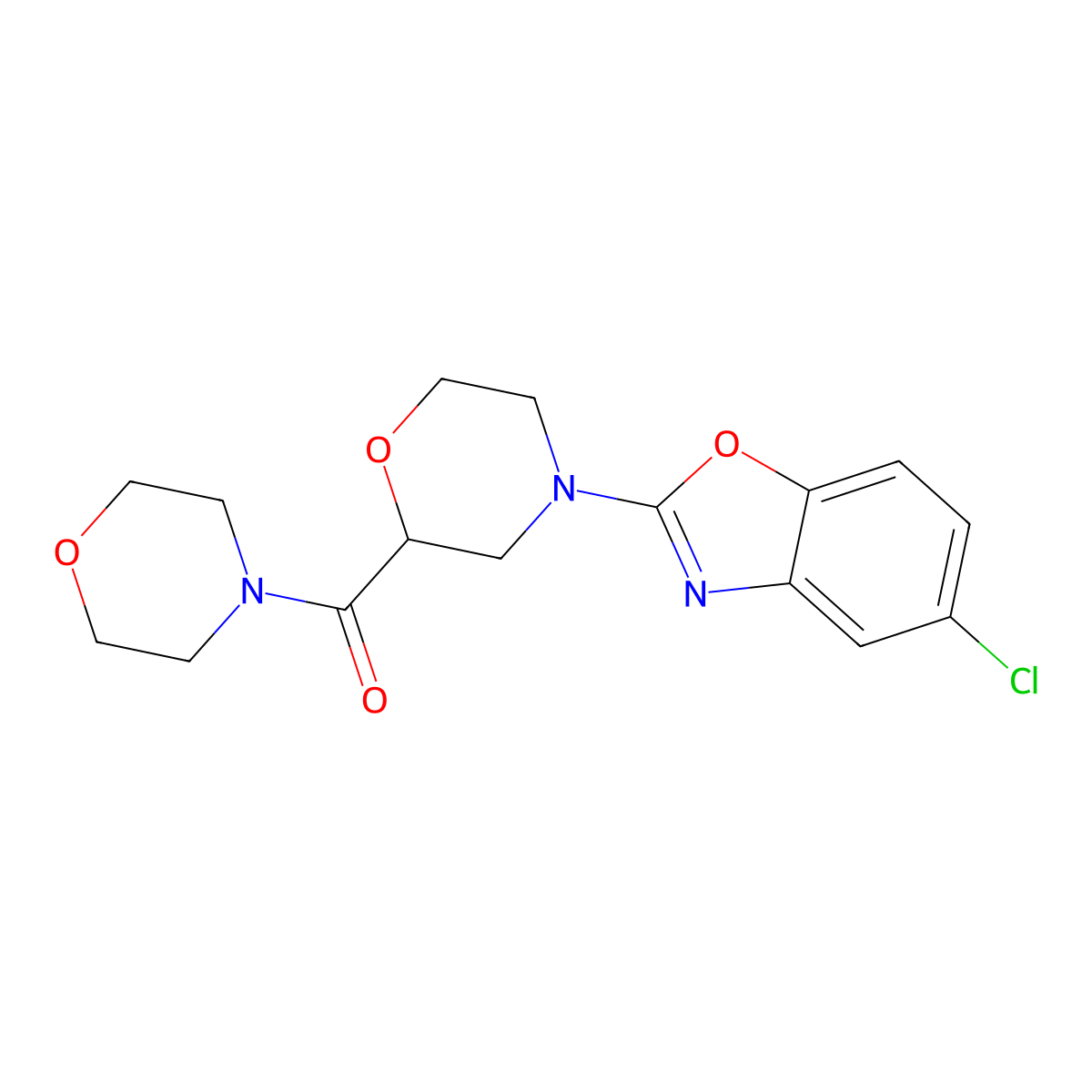 5-Chloro-2-[2-(morpholine-4-carbonyl)morpholin-4-yl]-1,3-benzoxazole molecular structure, CAS 2640957-36-2