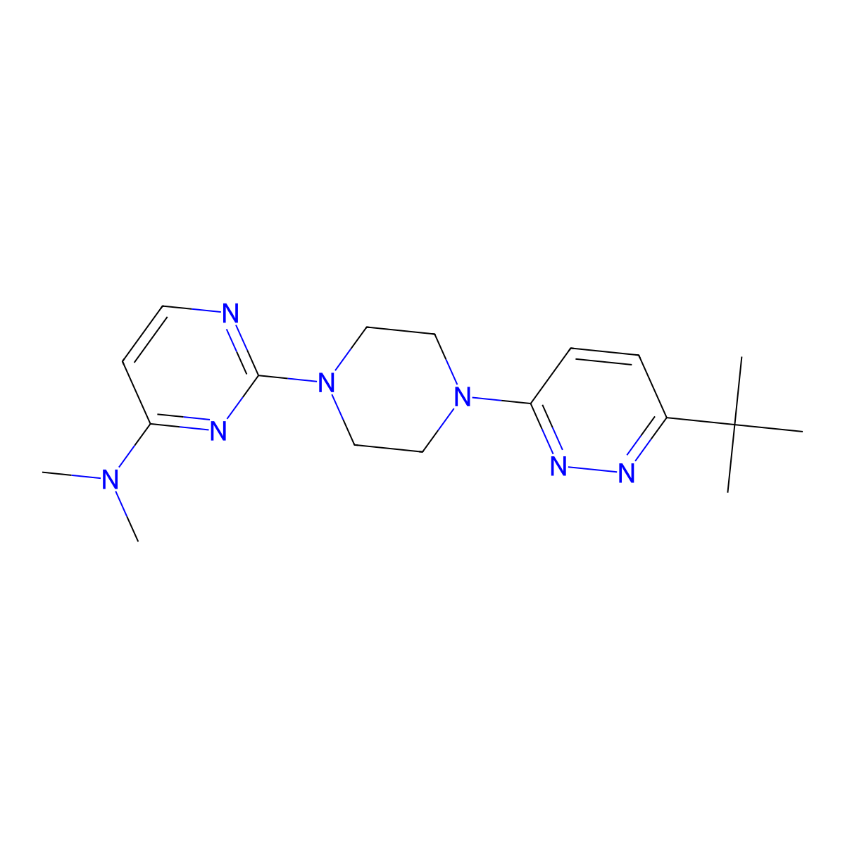 2-[4-(6-tert-butylpyridazin-3-yl)piperazin-1-yl]-N,N-dimethylpyrimidin-4-amine molecular structure, CAS 2640957-37-3
