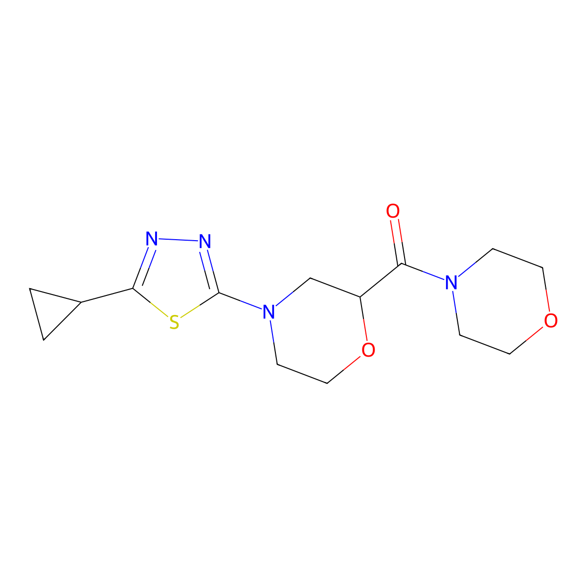 4-(5-Cyclopropyl-1,3,4-thiadiazol-2-yl)-2-(morpholine-4-carbonyl)morpholine molecular structure, CAS 2640957-38-4