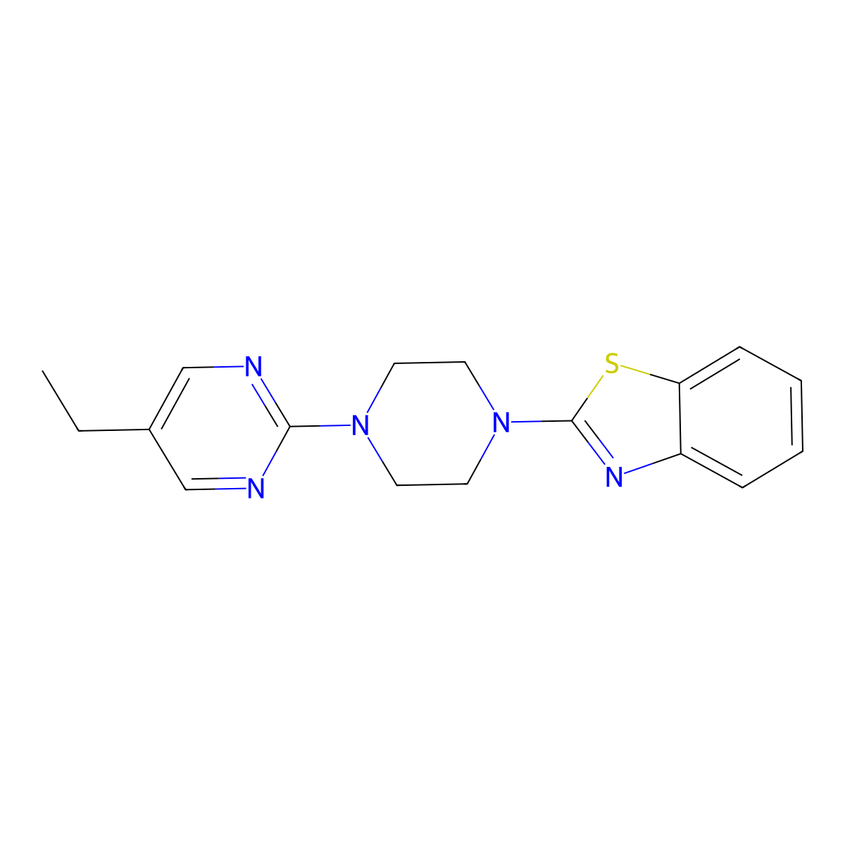 2-[4-(5-Ethylpyrimidin-2-yl)piperazin-1-yl]-1,3-benzothiazole molecular structure, CAS 2640957-40-8