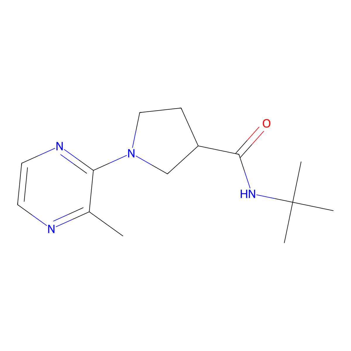 N-tert-butyl-1-(3-methylpyrazin-2-yl)pyrrolidine-3-carboxamide molecular structure, CAS 2640957-41-9