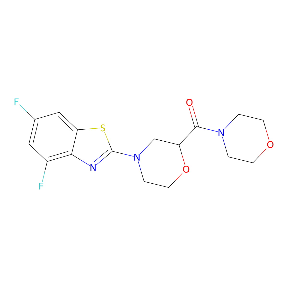 4,6-Difluoro-2-[2-(morpholine-4-carbonyl)morpholin-4-yl]-1,3-benzothiazole molecular structure, CAS 2640957-43-1