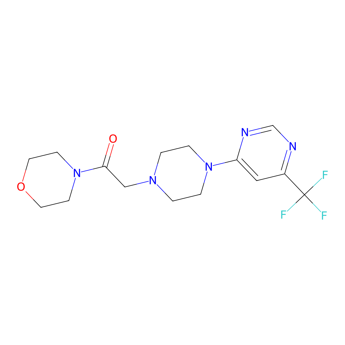 1-(Morpholin-4-yl)-2-{4-[6-(trifluoromethyl)pyrimidin-4-yl]piperazin-1-yl}ethan-1-one molecular structure, CAS 2640957-44-2