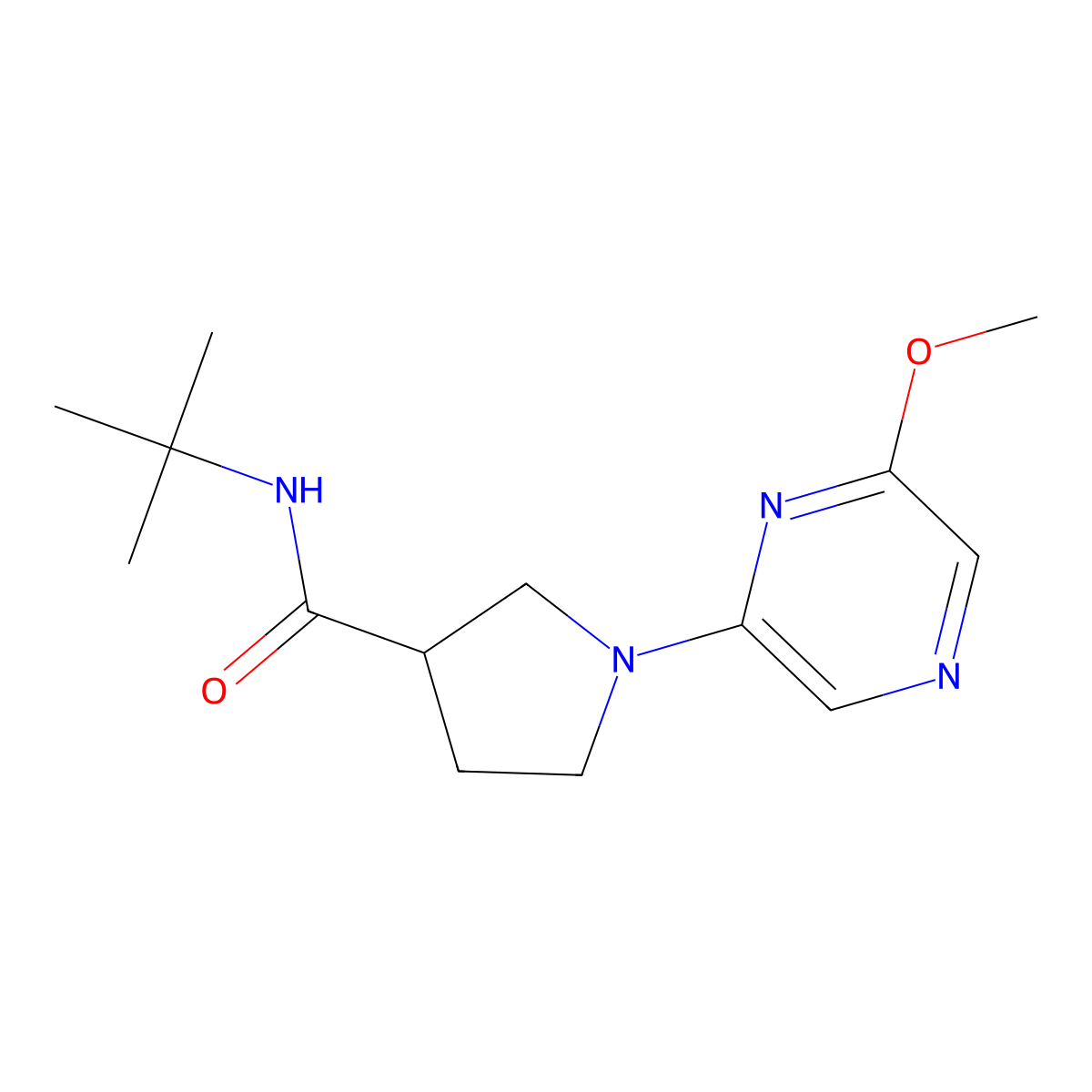 N-tert-butyl-1-(6-methoxypyrazin-2-yl)pyrrolidine-3-carboxamide molecular structure, CAS 2640957-48-6