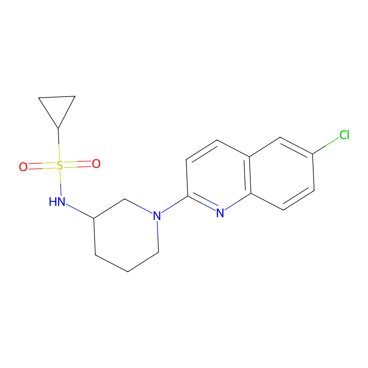 N-[1-(6-chloroquinolin-2-yl)piperidin-3-yl]cyclopropanesulfonamide molecular structure, CAS 2640957-49-7