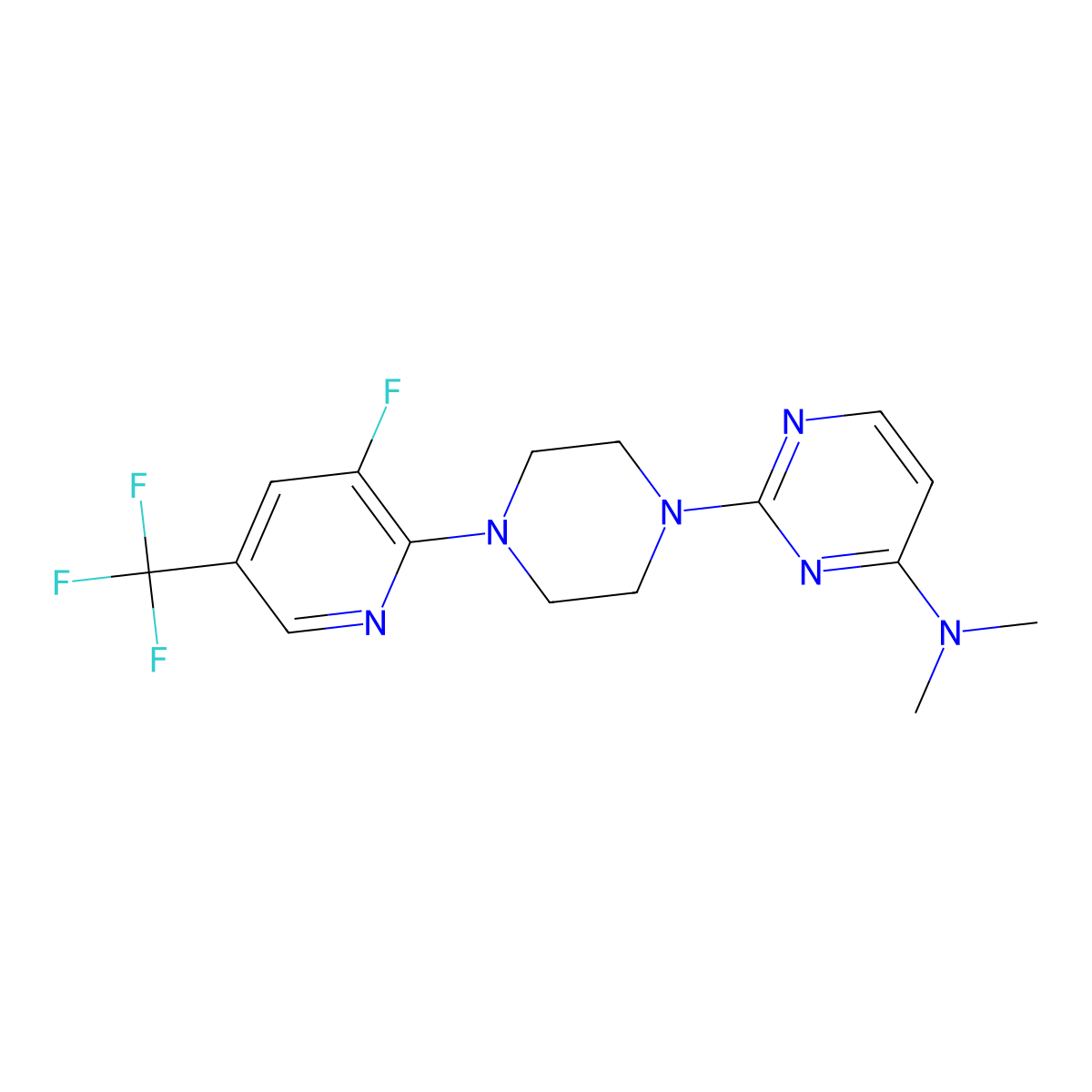 2-{4-[3-fluoro-5-(trifluoromethyl)pyridin-2-yl]piperazin-1-yl}-N,N-dimethylpyrimidin-4-amine molecular structure, CAS 2640957-50-0