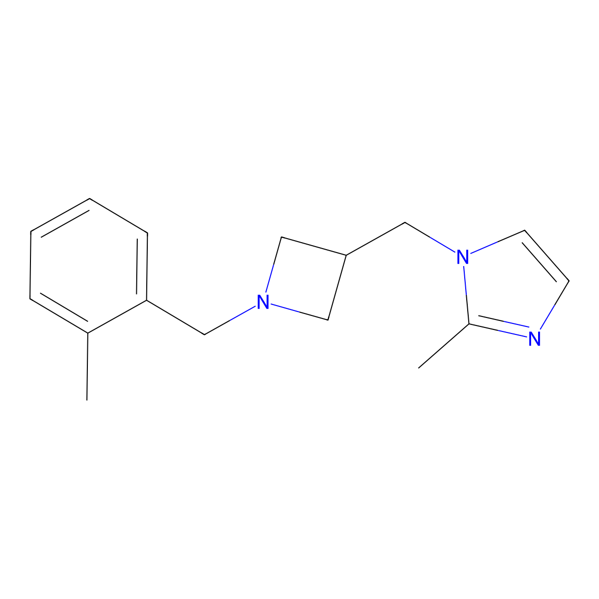 2-methyl-1-({1-[(2-methylphenyl)methyl]azetidin-3-yl}methyl)-1H-imidazole molecular structure, CAS 2640957-58-8