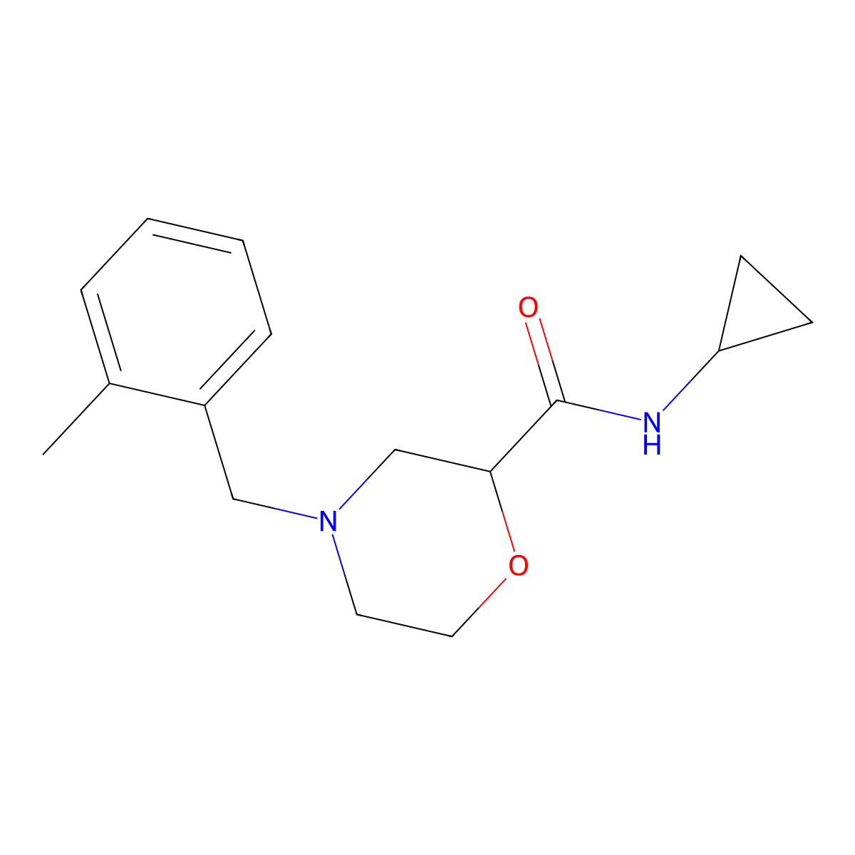 N-cyclopropyl-4-[(2-methylphenyl)methyl]morpholine-2-carboxamide molecular structure, CAS 2640957-60-2