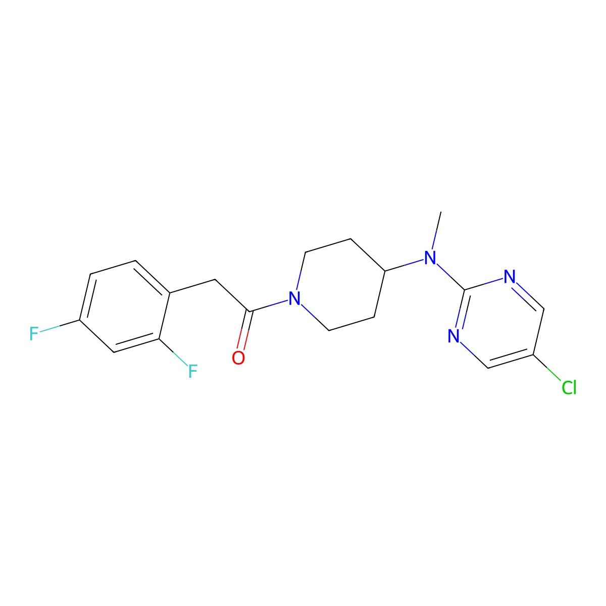 1-{4-[(5-Chloropyrimidin-2-yl)(methyl)amino]piperidin-1-yl}-2-(2,4-difluorophenyl)ethan-1-one molecular structure, CAS 2640957-63-5