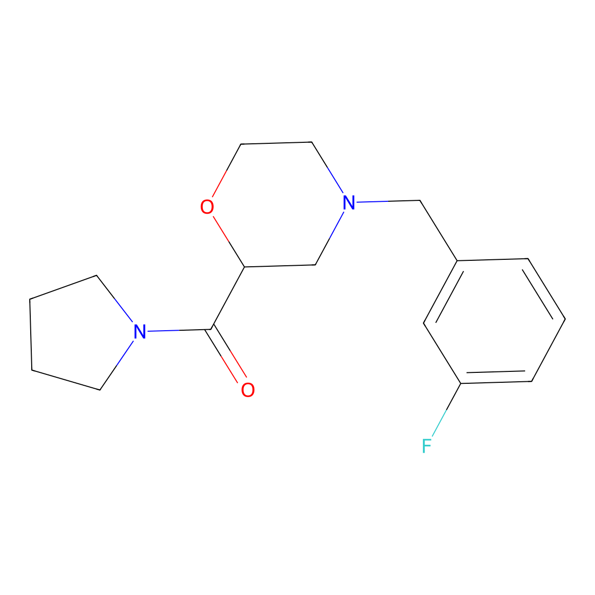4-[(3-Fluorophenyl)methyl]-2-(pyrrolidine-1-carbonyl)morpholine molecular structure, CAS 2640957-64-6