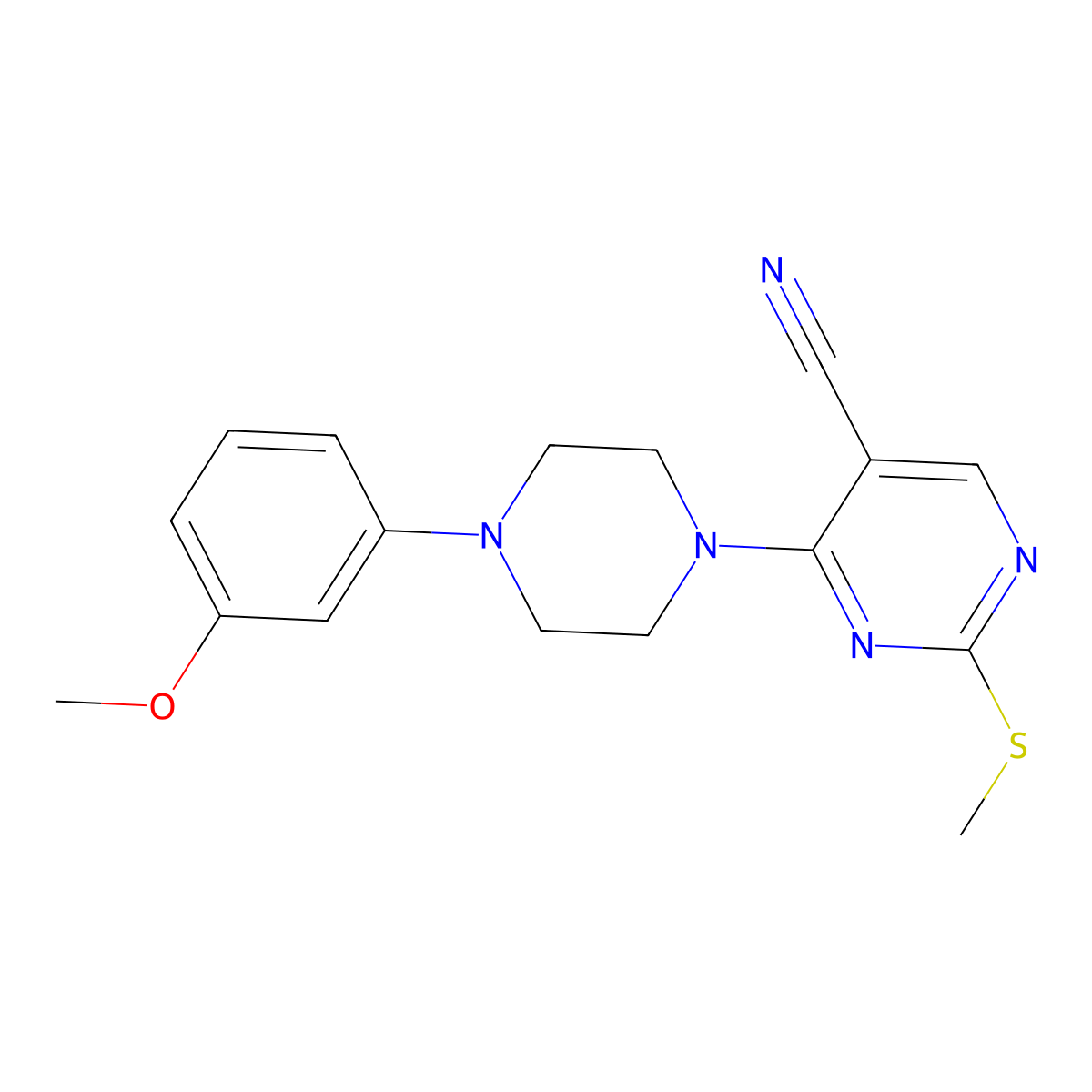 4-[4-(3-Methoxyphenyl)piperazin-1-yl]-2-(methylsulfanyl)pyrimidine-5-carbonitrile molecular structure, CAS 2640957-67-9