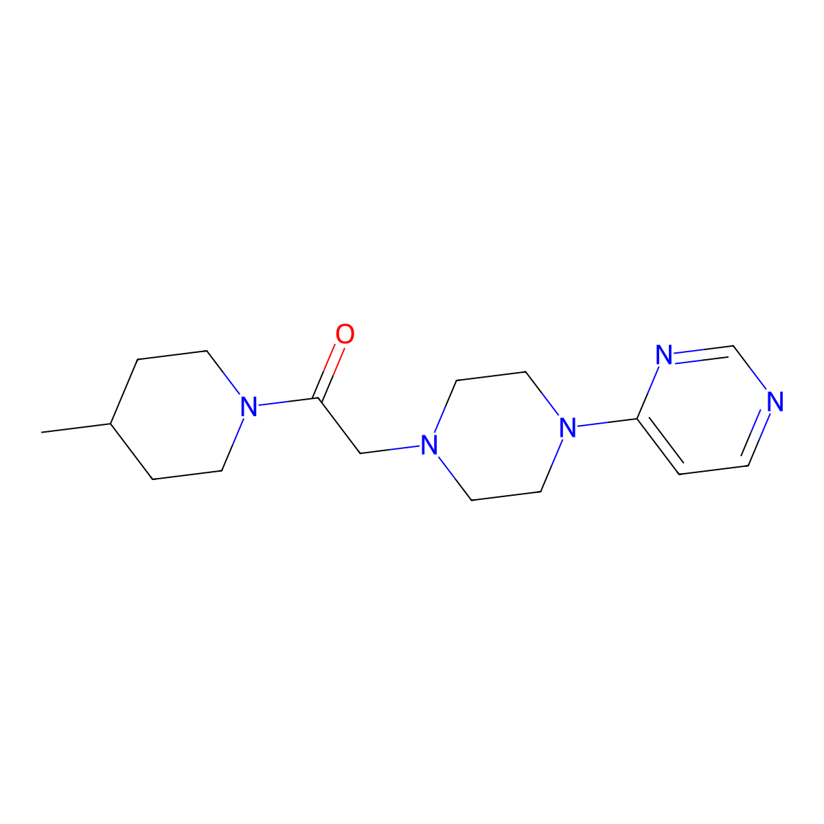 1-(4-Methylpiperidin-1-yl)-2-[4-(pyrimidin-4-yl)piperazin-1-yl]ethan-1-one molecular structure, CAS 2640957-68-0