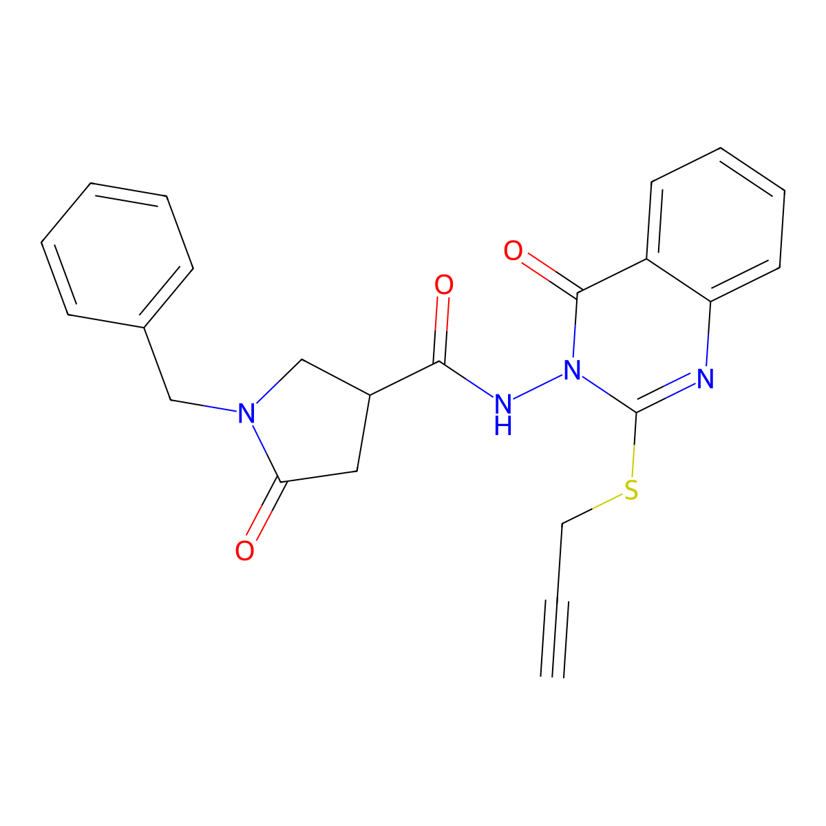 1-benzyl-5-oxo-N-[4-oxo-2-(prop-2-yn-1-ylsulfanyl)-3,4-dihydroquinazolin-3-yl]pyrrolidine-3-carboxamide molecular structure, CAS 2640957-70-4