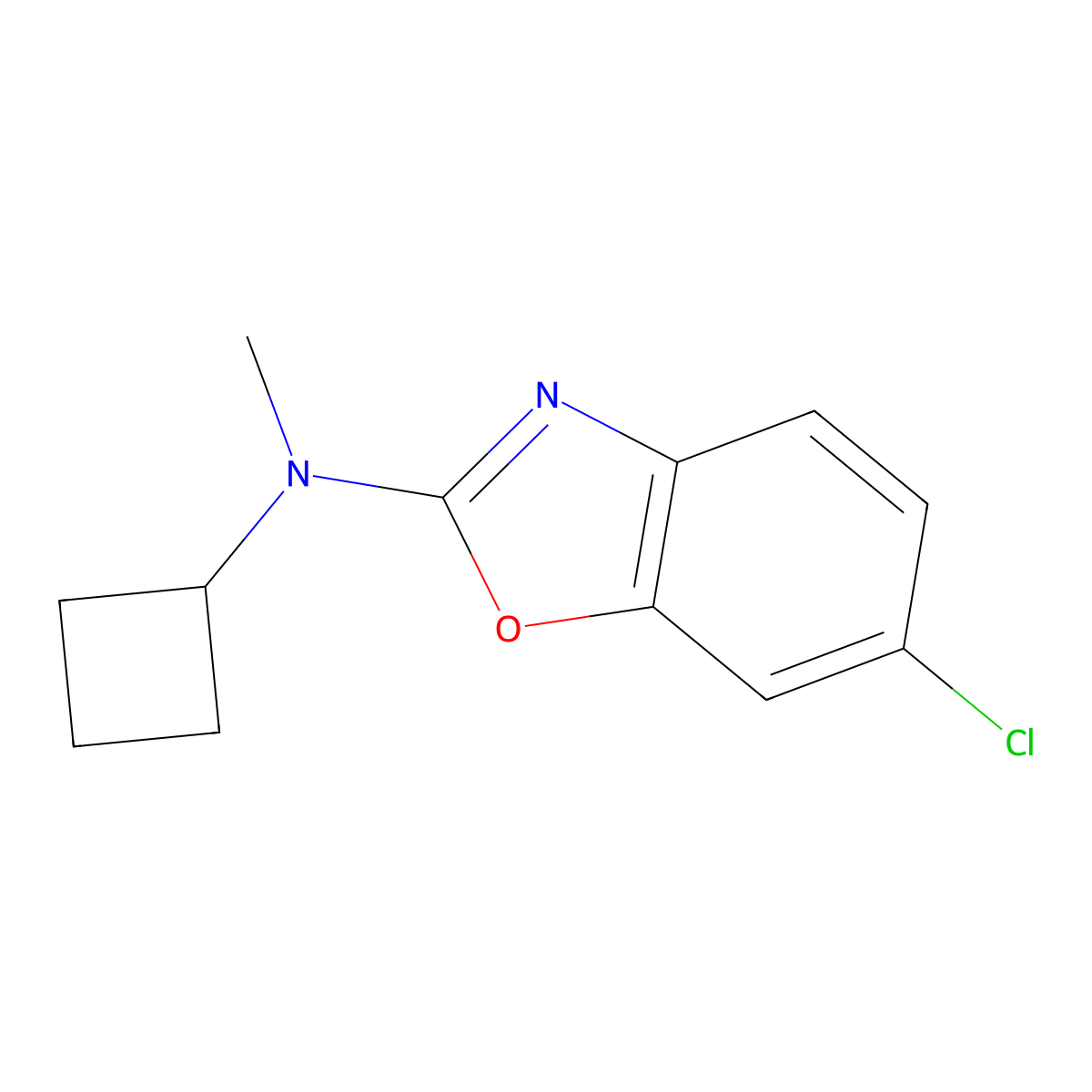 6-chloro-N-cyclobutyl-N-methyl-1,3-benzoxazol-2-amine molecular structure, CAS 2640957-71-5