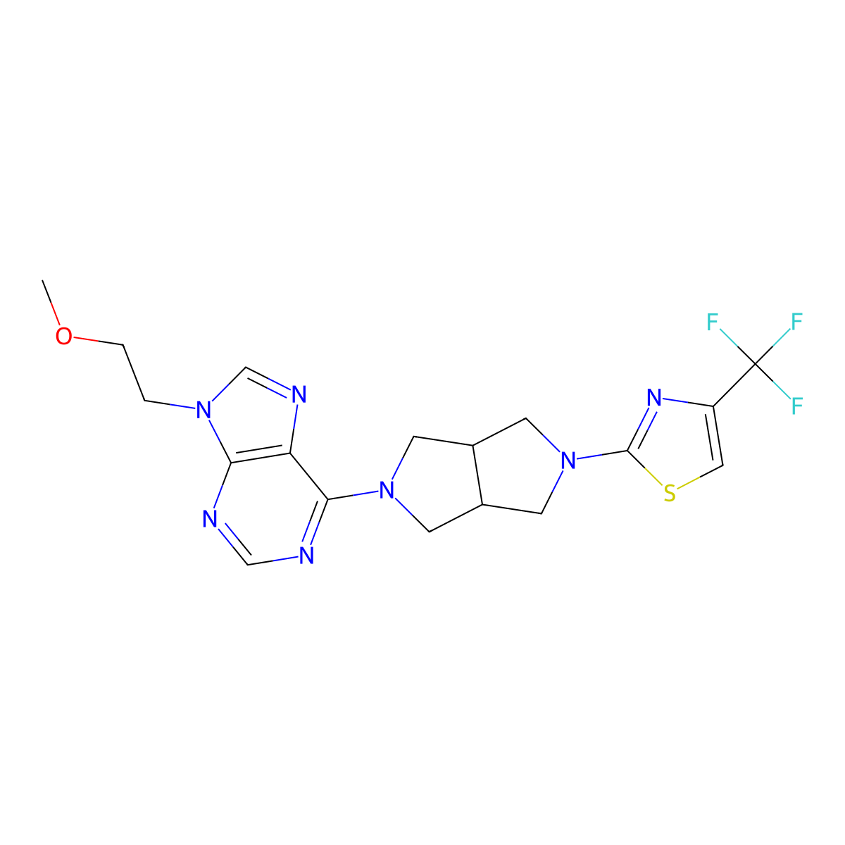 9-(2-methoxyethyl)-6-{5-[4-(trifluoromethyl)-1,3-thiazol-2-yl]-octahydropyrrolo[3,4-c]pyrrol-2-yl}-9H-purine molecular structure, CAS 2640957-74-8