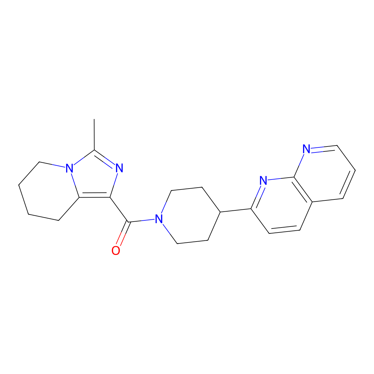 2-(1-{3-methyl-5H,6H,7H,8H-imidazo[1,5-a]pyridine-1-carbonyl}piperidin-4-yl)-1,8-naphthyridine molecular structure, CAS 2640957-75-9